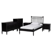 Baxton Studio Callison Spindle 5-Piece Bedroom Set - Farmhouse Platform Bed with Matching Dresser, Chest, and 2-Drawer Nightstands, Black. Twin